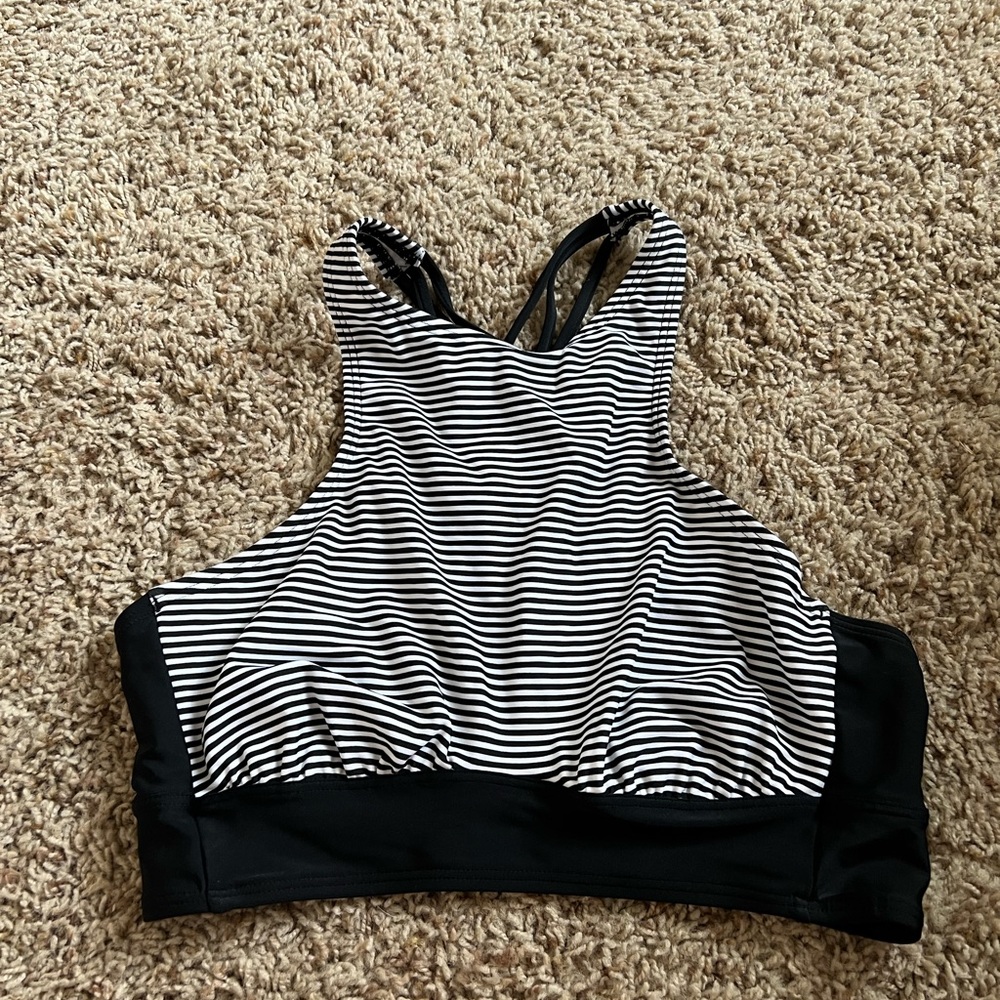 Aerie high neck, striped bikini top